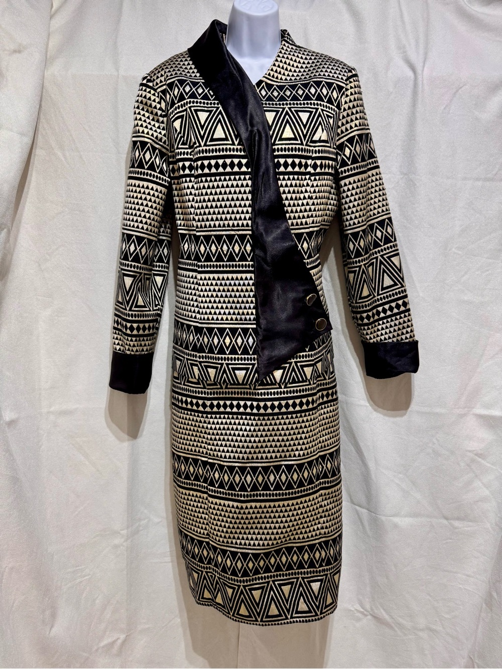 ASHRO Dress Jacket 2pc Set Sz 16 Black Gold Event Party Church Work Office Fall